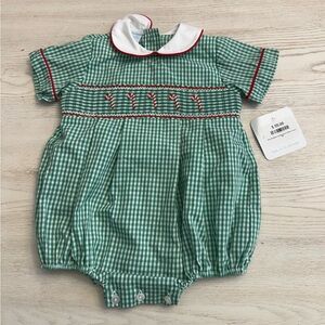 Petit Bebe Green Gingham  Baby Romper